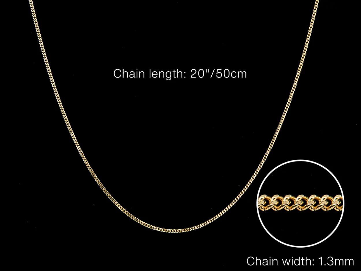 9ct Yellow Gold 1.3mm Diamond Cut Curb Chain 20"/50cm Hallmarked