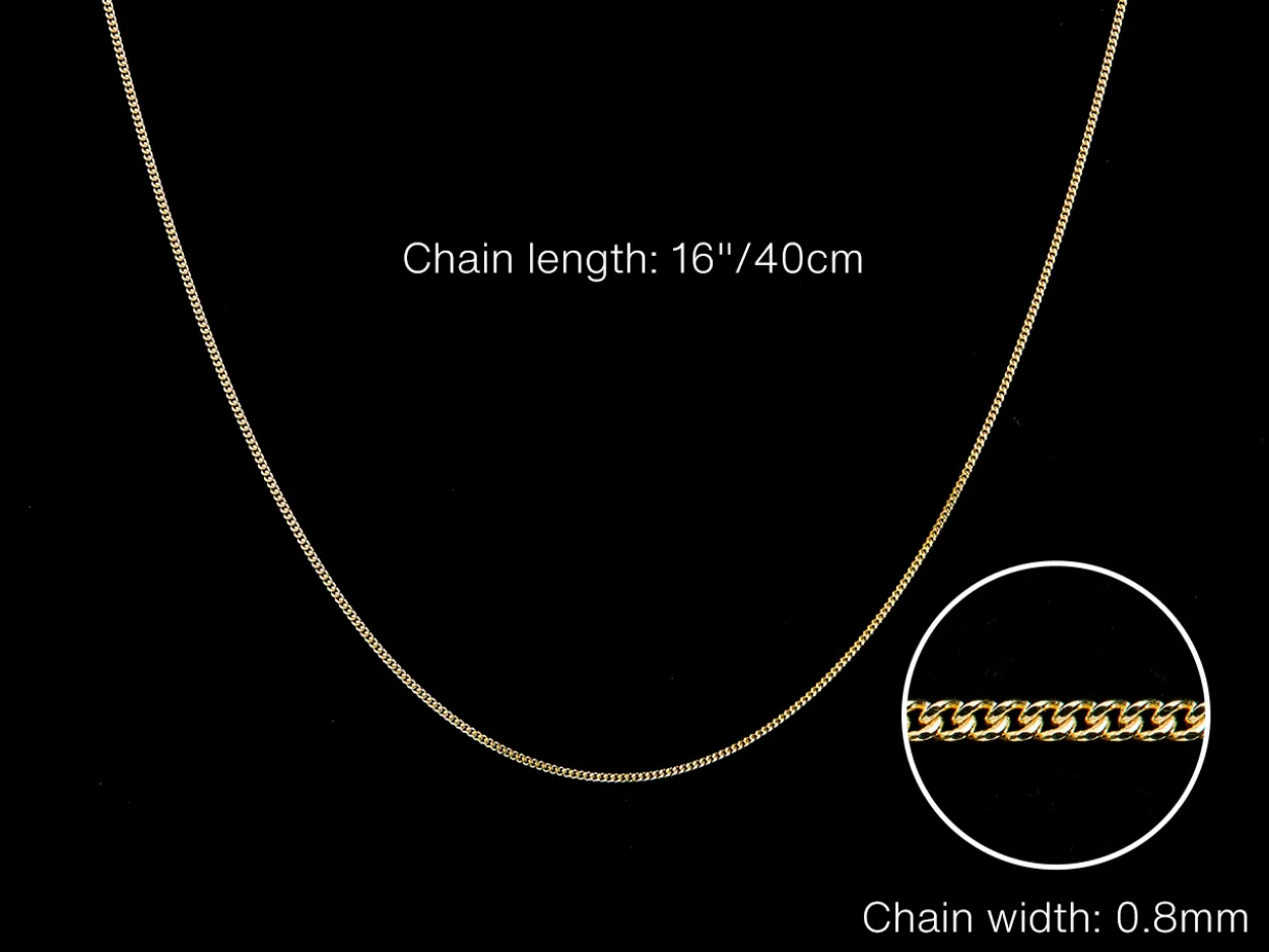 9ct Yellow Gold 0.8mm Diamond Cut Curb Chain 16"/40cm Heavy Hallmarked