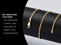 9ct Yellow Gold 1.8mm Diamond Cut Curb Chain 16"/40cm Hallmarked