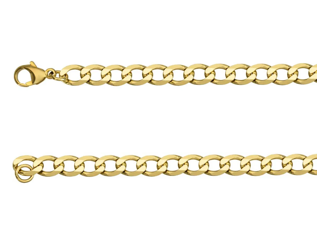 9ct Yellow Gold 5.7mm Diamond Cut Metric Curb Chain 18"/45cm Hallmarked
