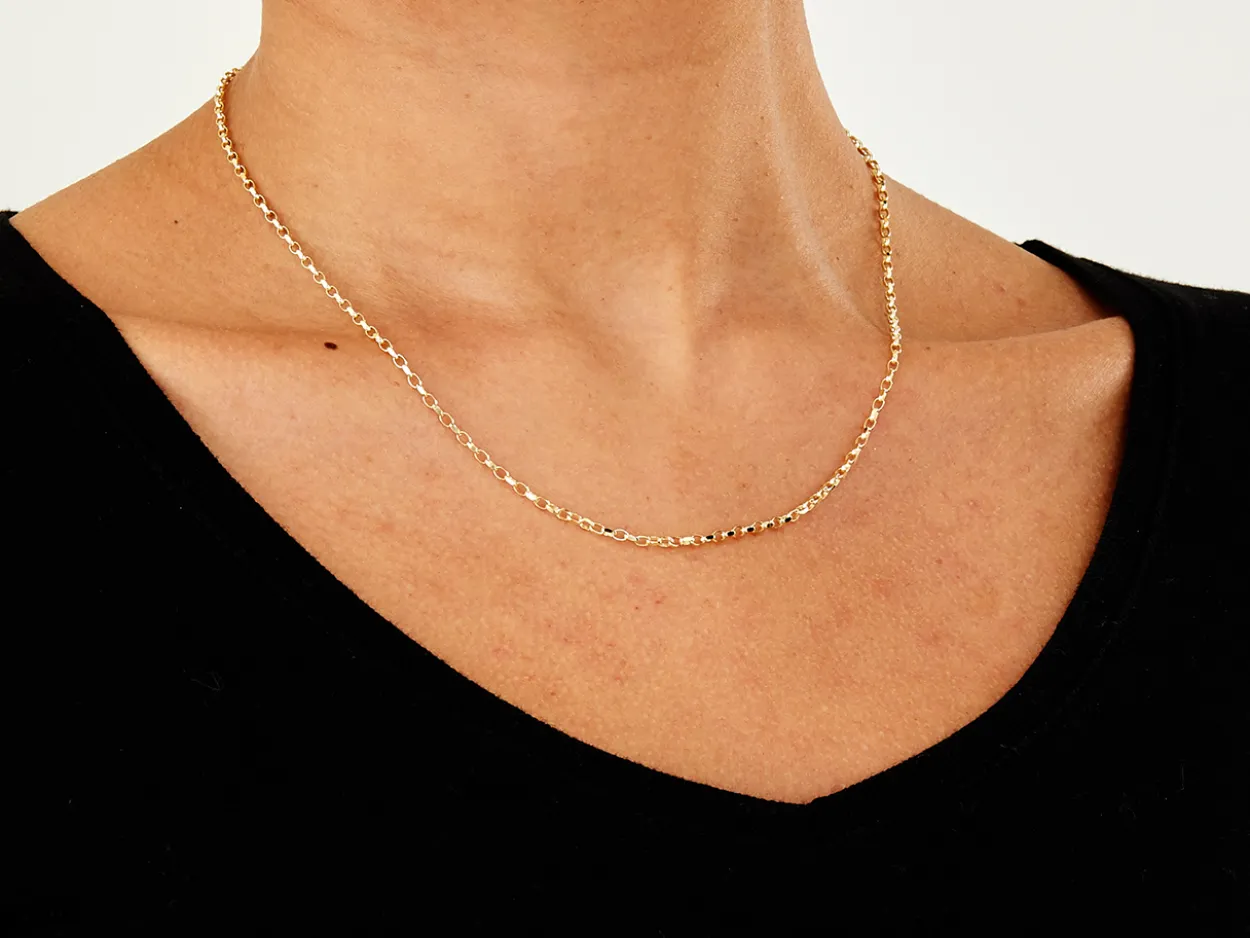 9ct Yellow Gold 2.2mm Diamond Cut Oval Belcher Chain 18"/45cm Hallmarked