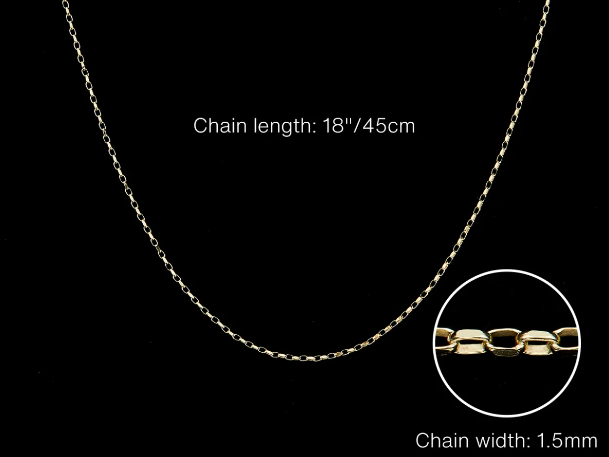 9ct Yellow Gold 1.5mm Diamond Cut Oval Belcher Chain 18"/45cm Hallmarked