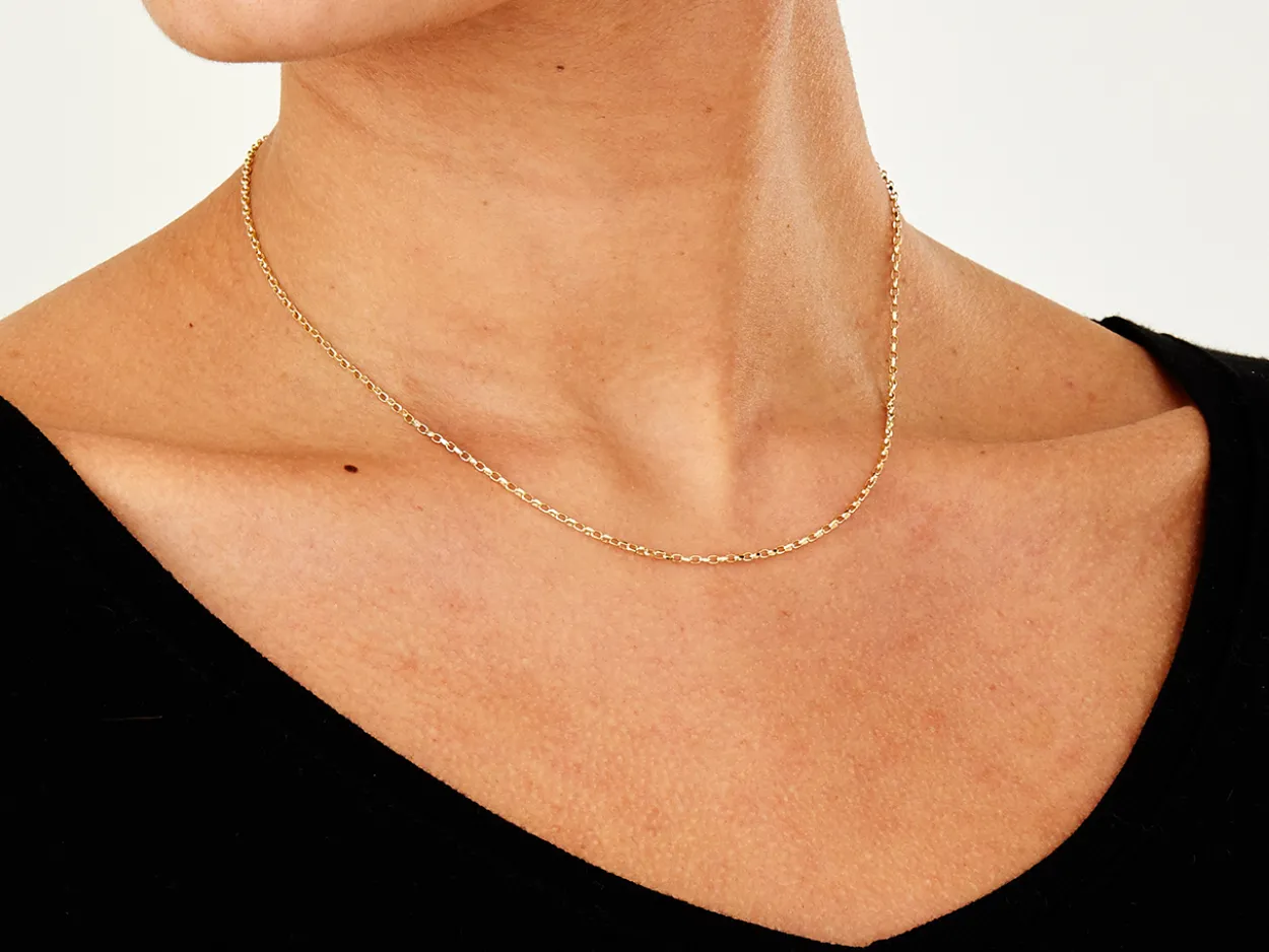 9ct Yellow Gold 1.5mm Diamond Cut Oval Belcher Chain 16"/40cm Hallmarked
