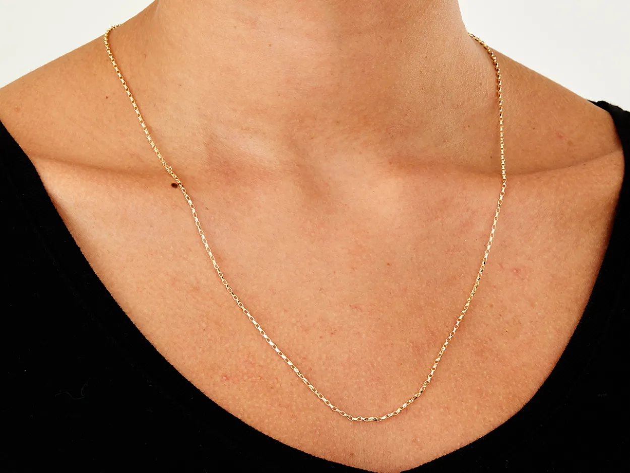 9ct Yellow Gold 1.5mm Diamond Cut Oval Belcher Chain 22"/55cm Hallmarked