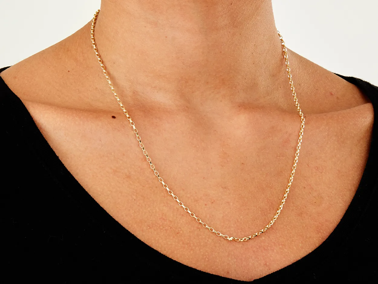 9ct Yellow Gold 2.2mm Diamond Cut Oval Belcher Chain 20"/50cm Hallmarked
