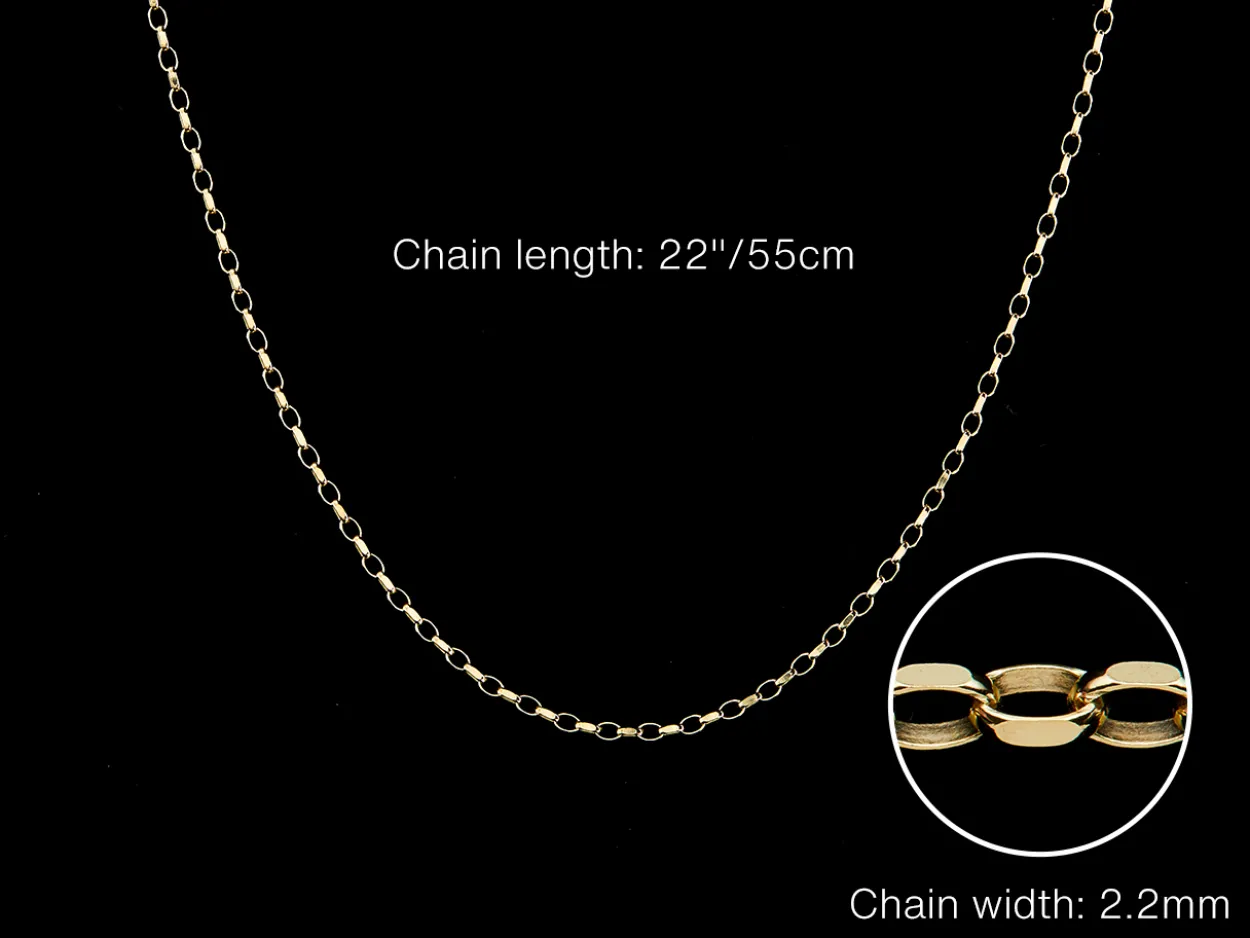 9ct Yellow Gold 2.2mm Diamond Cut Oval Belcher Chain 22"/55cm Hallmarked