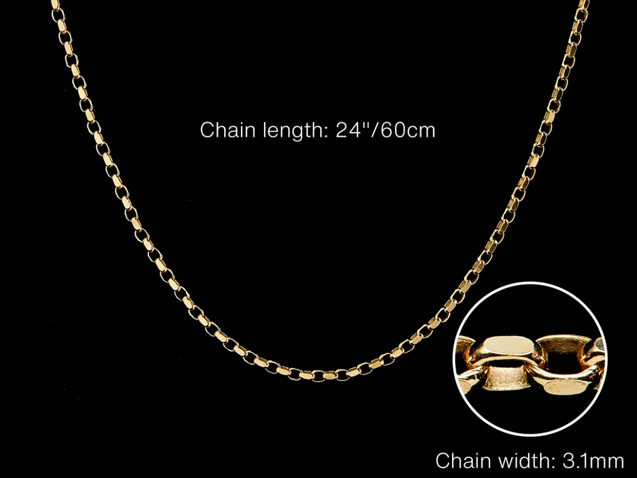 9ct Yellow Gold 3.1mm Diamond Cut Oval Belcher Chain 24"/60cm Hallmarked