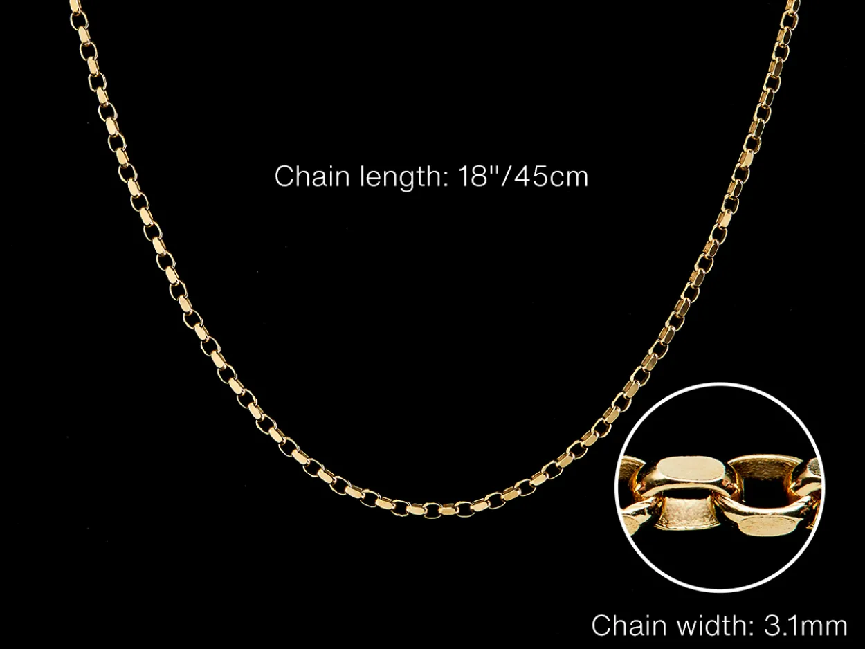 9ct Yellow Gold 3.1mm Diamond Cut Oval Belcher Chain 18"/45cm Hallmarked