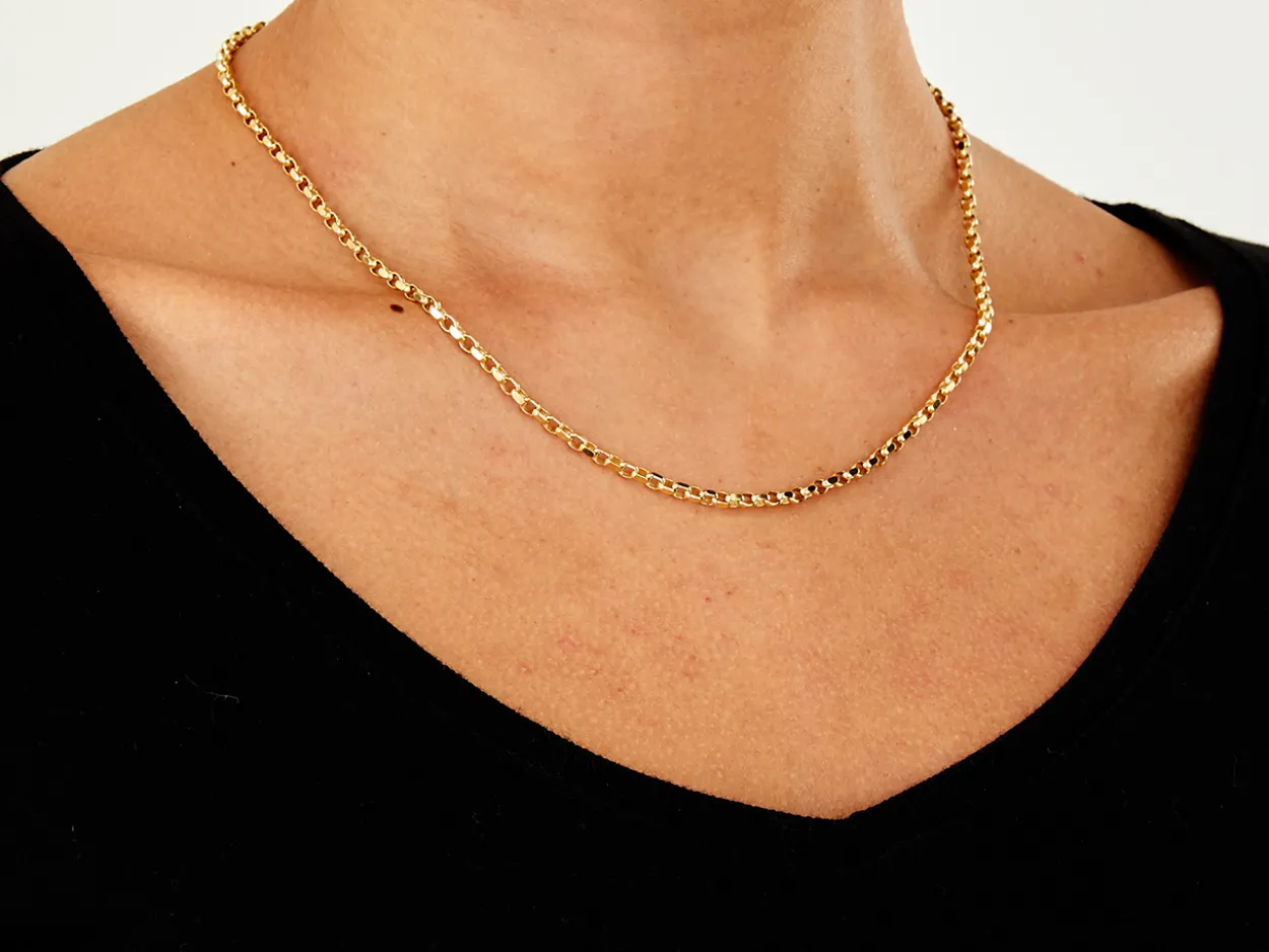 9ct Yellow Gold 3.1mm Diamond Cut Oval Belcher Chain 18"/45cm Hallmarked