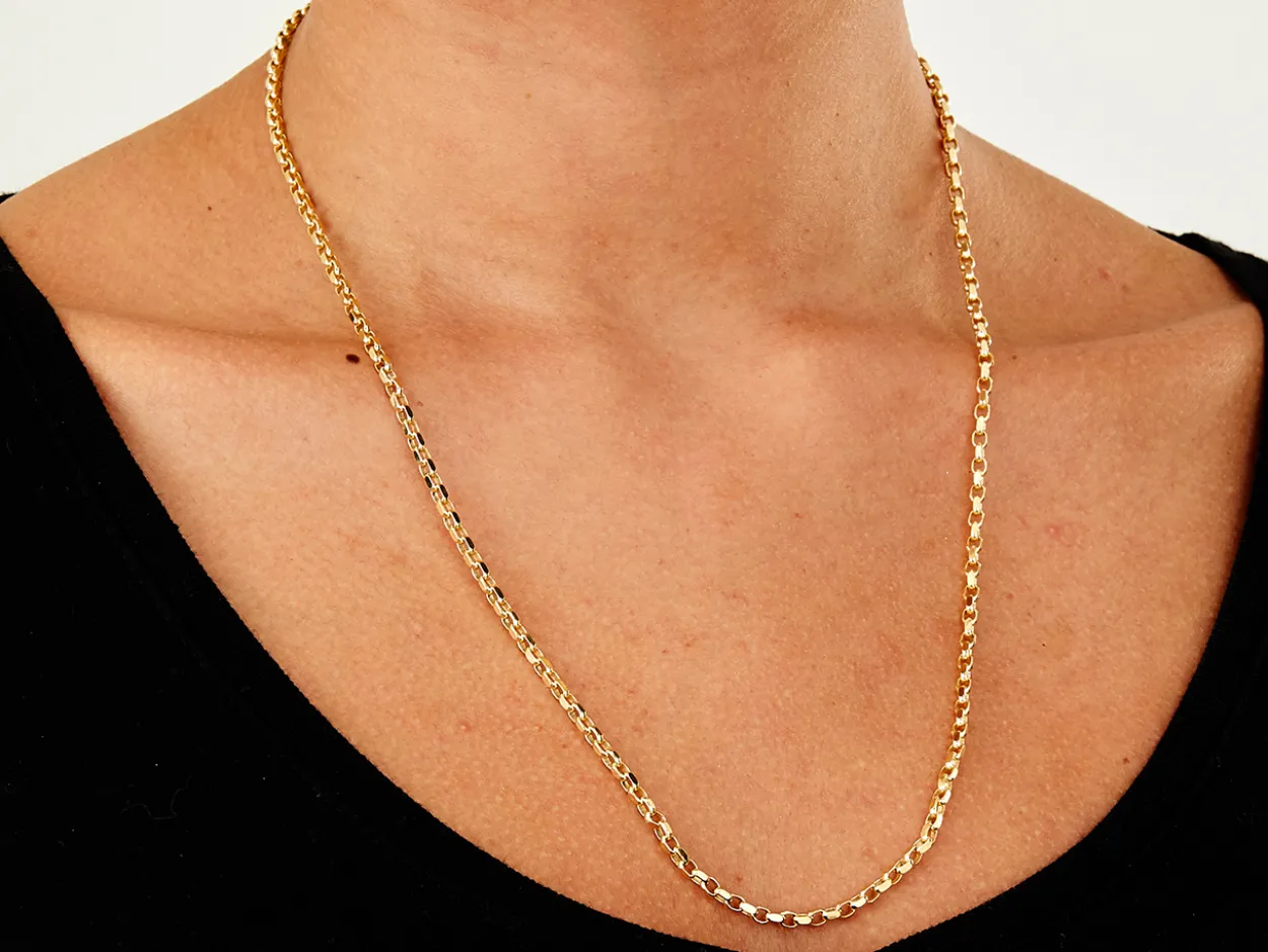 9ct Yellow Gold 3.1mm Diamond Cut Oval Belcher Chain 22"/55cm Hallmarked
