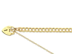 9ct Yellow Gold 3.5mm Double Curb Bracelet 7.5"/19cm Padlock & Safety Chain Hallmarked