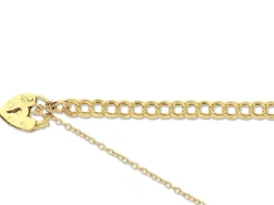 9ct Yellow Gold 4.5mm Double Curb Bracelet 7.5"/19cm Padlock & Safety Chain Hallmarked