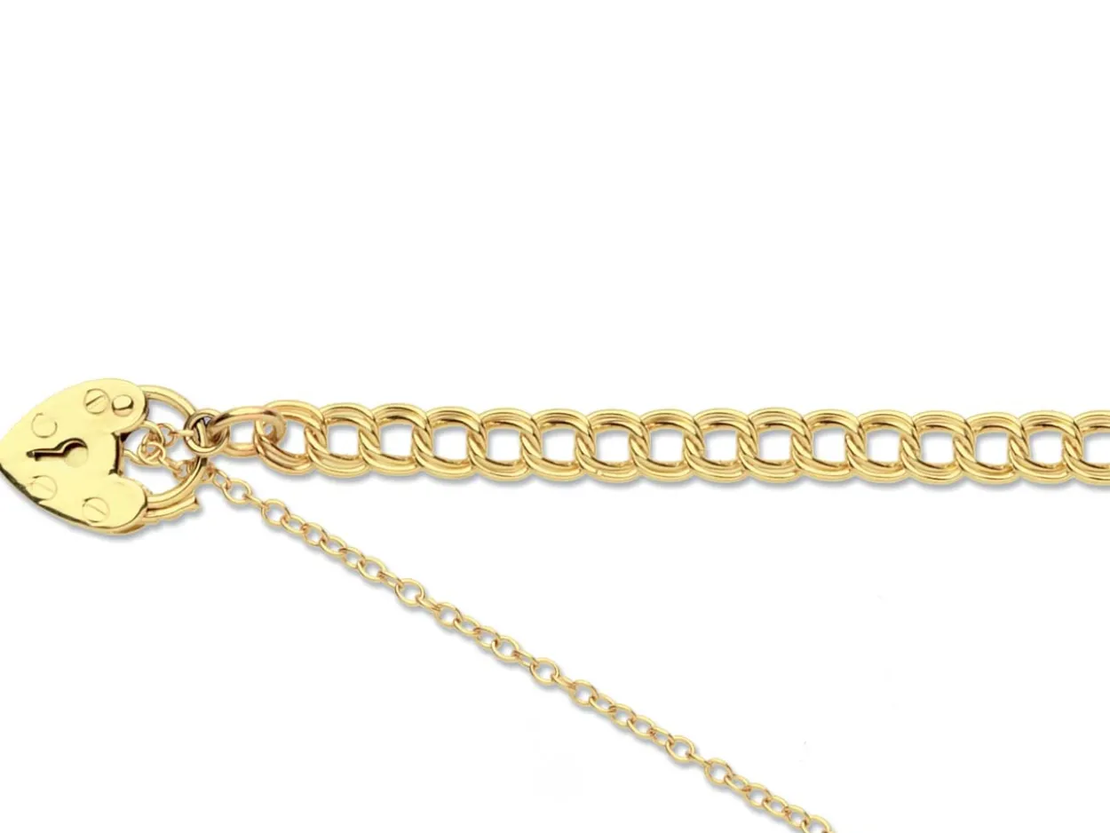9ct Yellow Gold 4.5mm Double Curb Bracelet 7.5"/19cm Padlock & Safety Chain Hallmarked