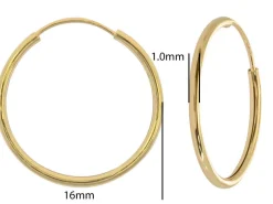 9ct Yellow Gold 16.0mm Endless Hoops, Pack Of 2