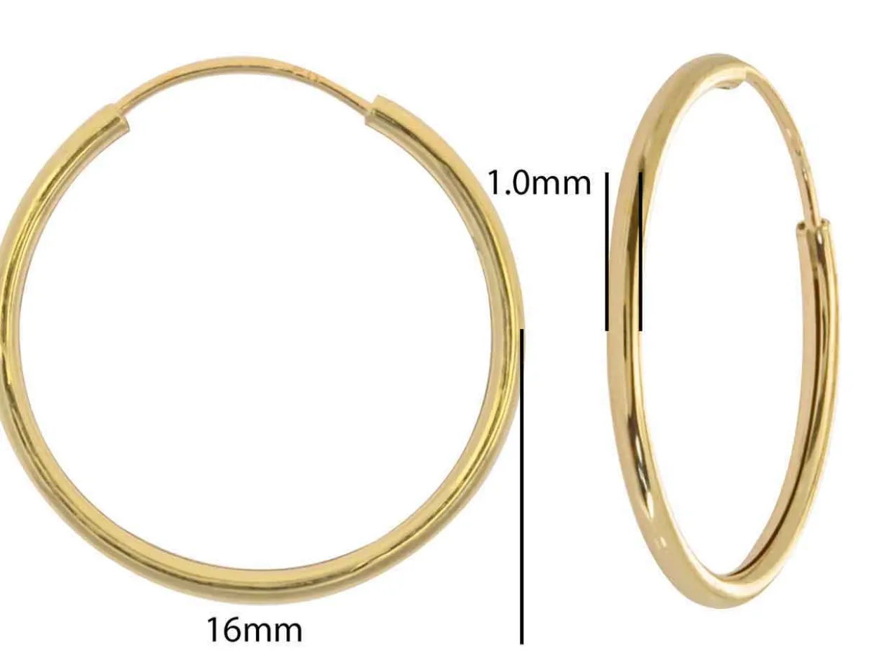 9ct Yellow Gold 16.0mm Endless Hoops, Pack Of 2