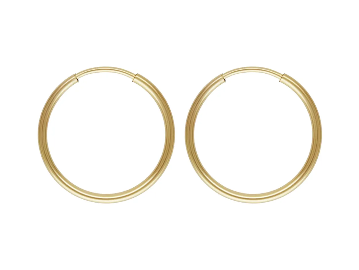 14ct Yellow Gold 17.0mm Endless Sleeper Hoops, Pack Of 2