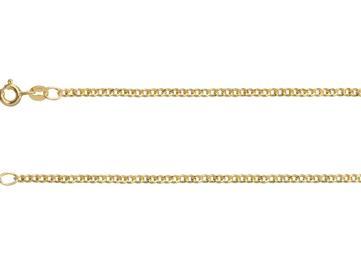 9ct Yellow Gold 1.8mm Filed Hollow Curb Chain 16"/40cm Extra Light Hallmarked