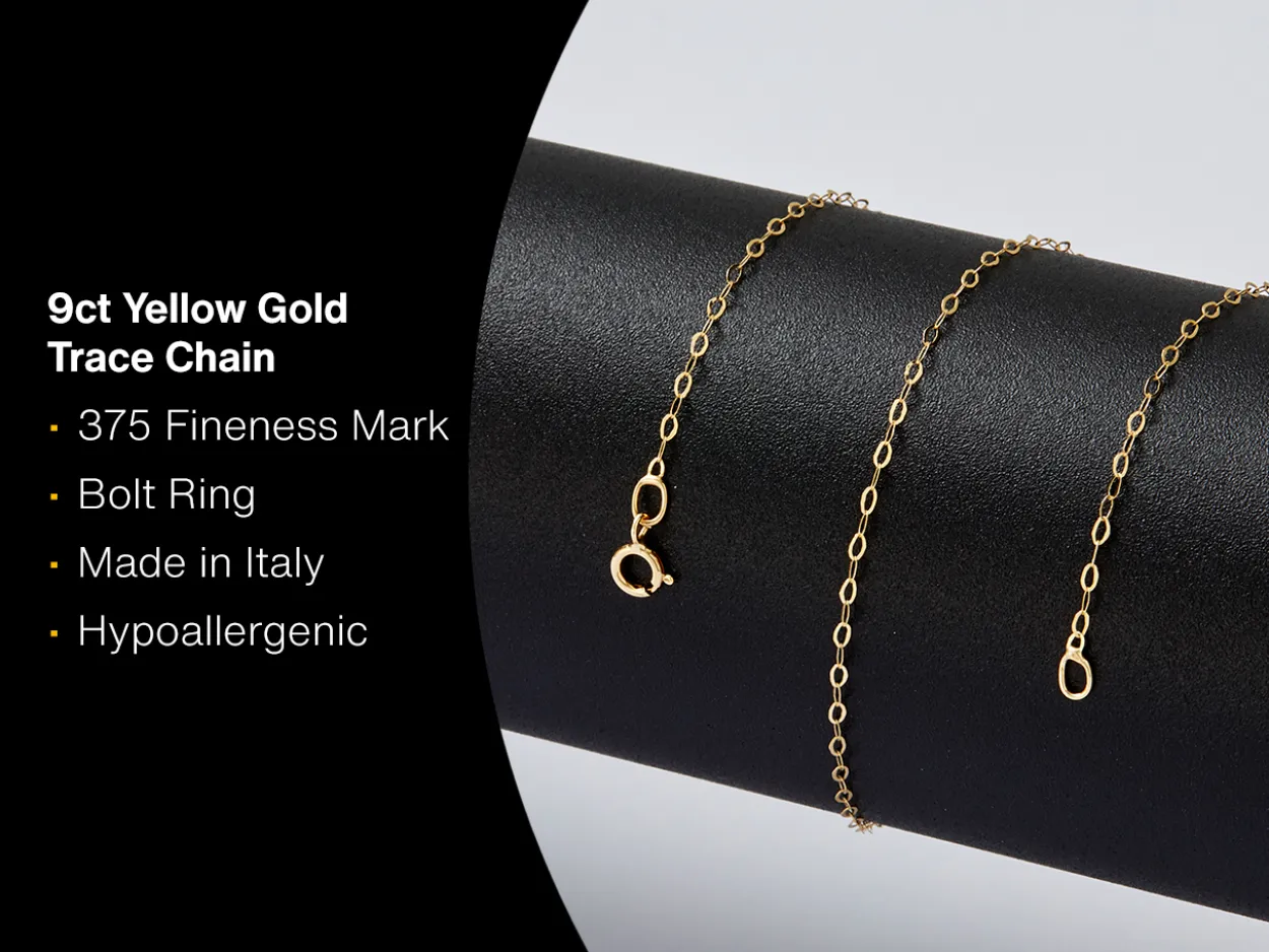 9ct Yellow Gold 1.2mm Flat Filed Oval Trace Chain 18"/45cm Unhallmarked