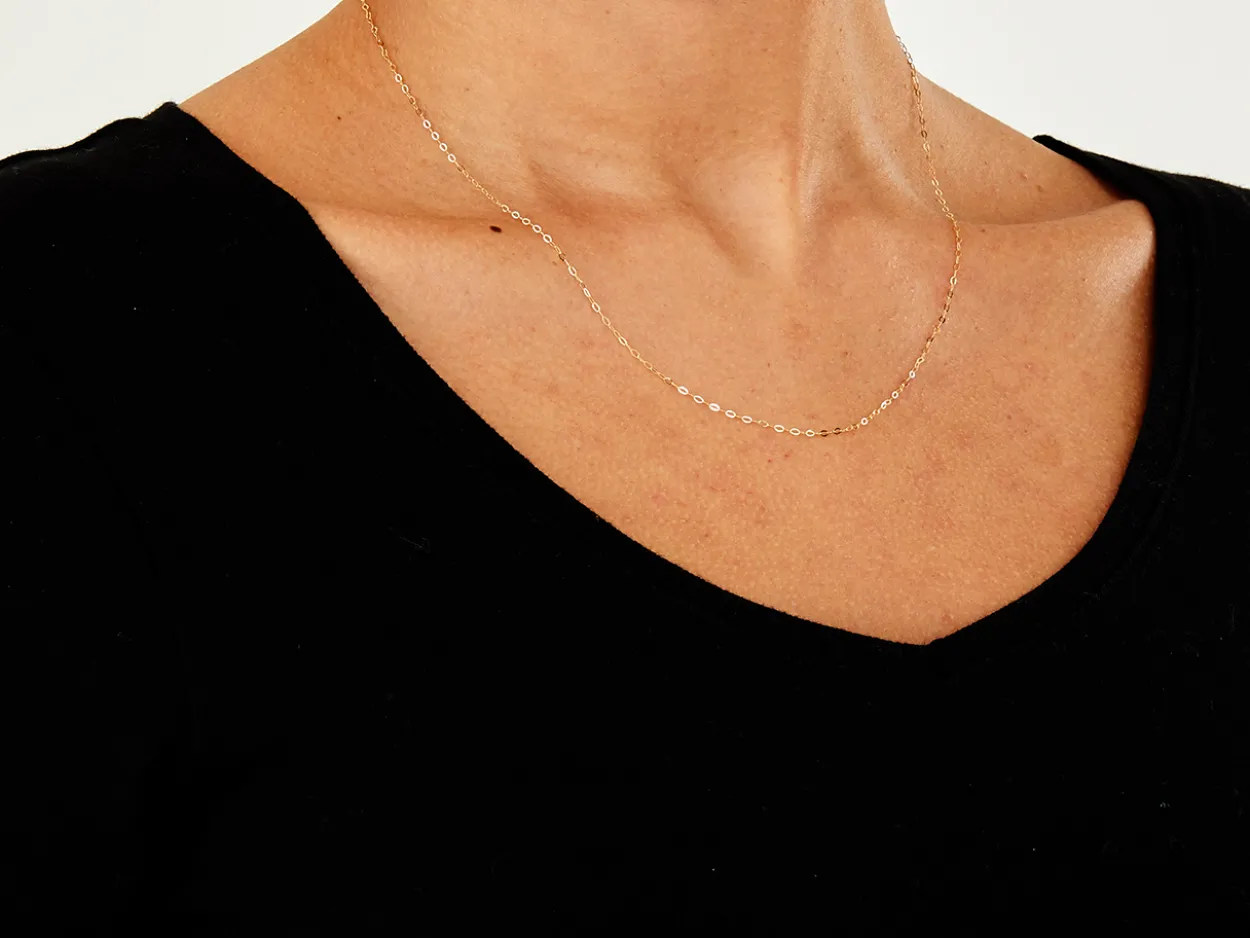 9ct Yellow Gold 1.2mm Flat Filed Oval Trace Chain 18"/45cm Unhallmarked