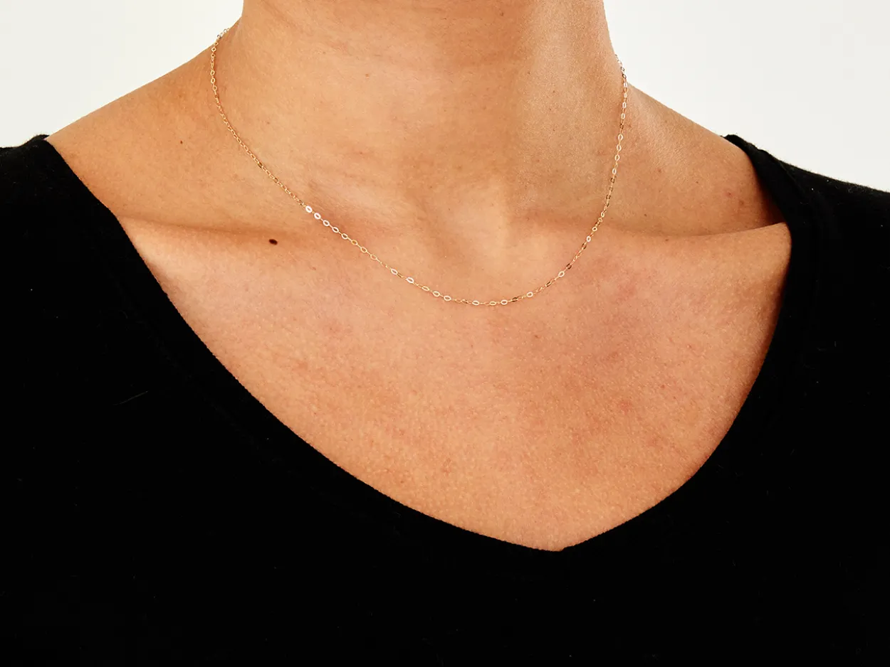 9ct Yellow Gold 1.2mm Flat Filed Oval Trace Chain 16"/40cm Unhallmarked