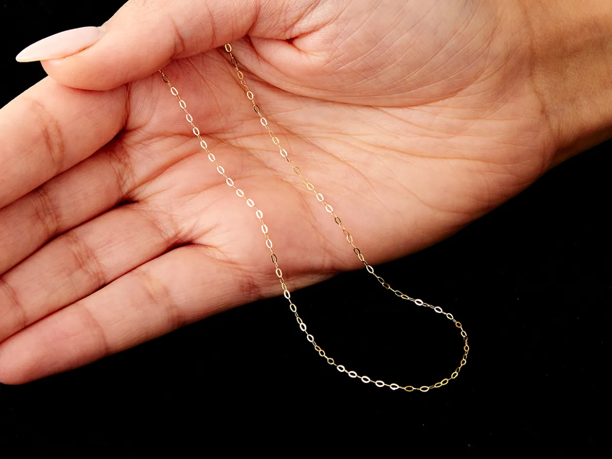 9ct Yellow Gold 1.2mm Flat Filed Oval Trace Chain 16"/40cm Unhallmarked