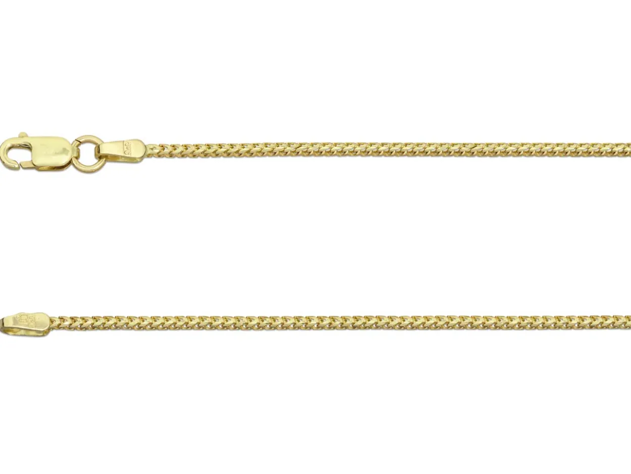 9ct Yellow Gold 1.3mm Franco Chain 16"/40cm Hallmarked