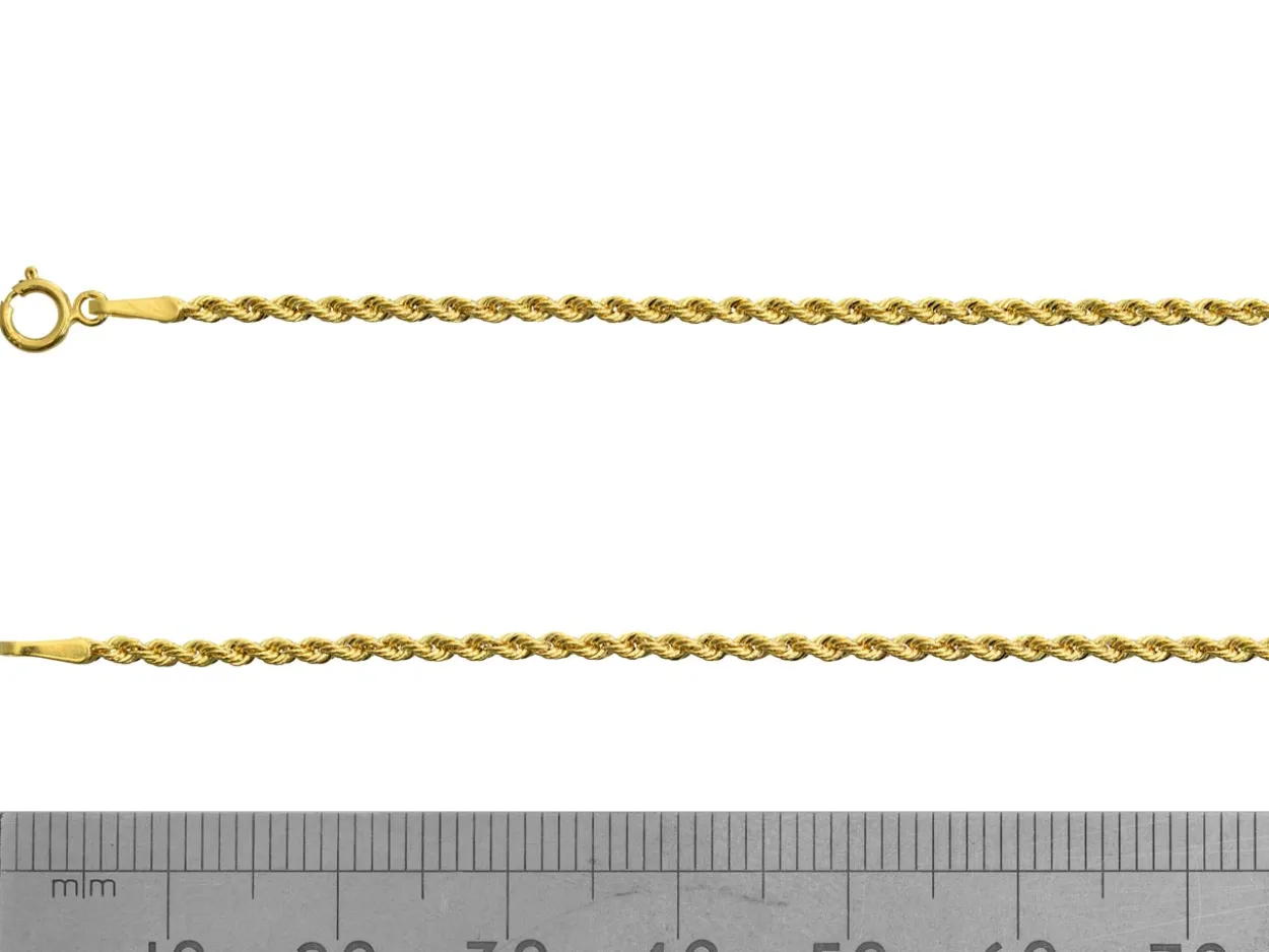 9ct Yellow Gold 1.6mm Hollow Rope Chain 18"/45cm Hallmarked