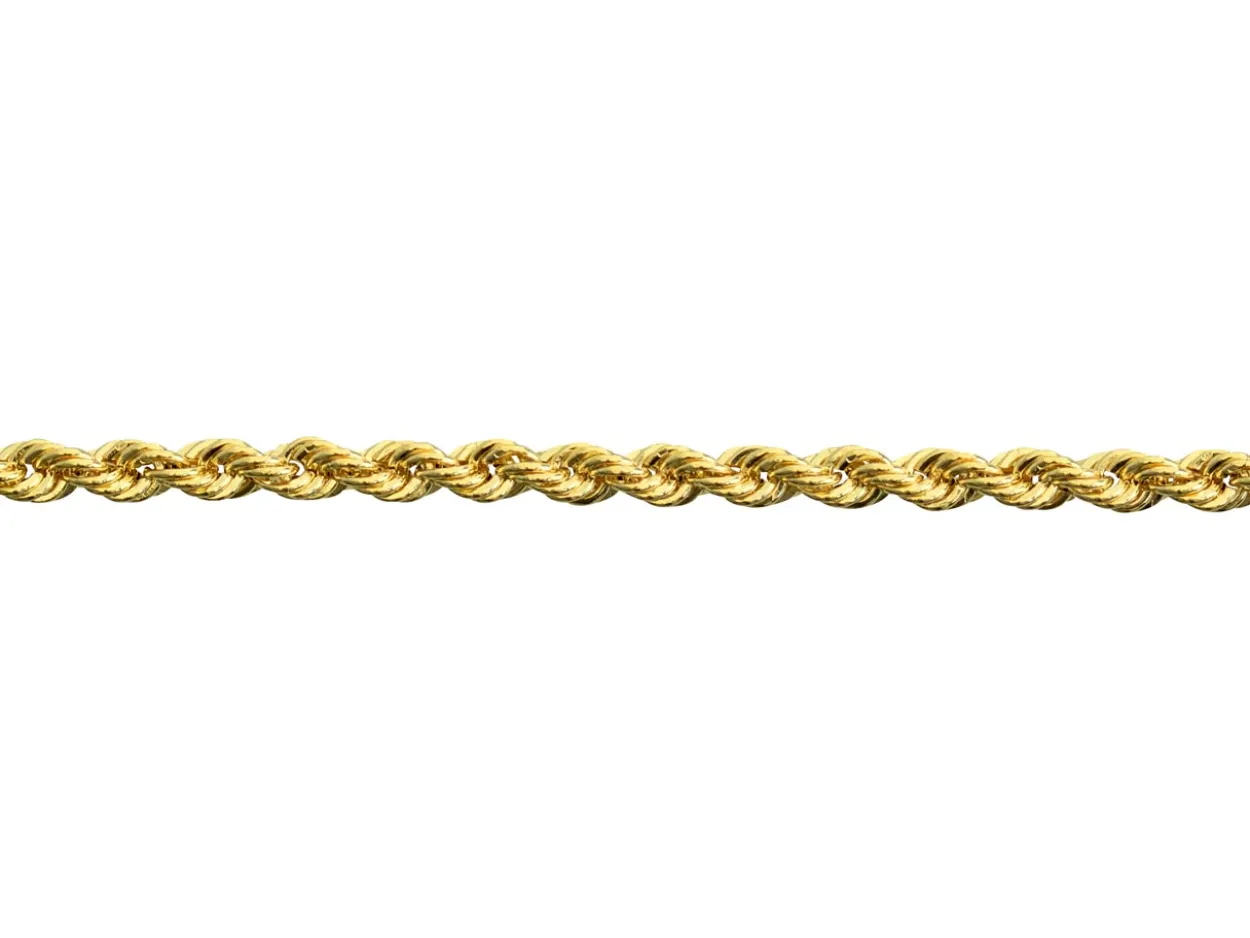 9ct Yellow Gold 1.6mm Hollow Rope Chain 18"/45cm Hallmarked