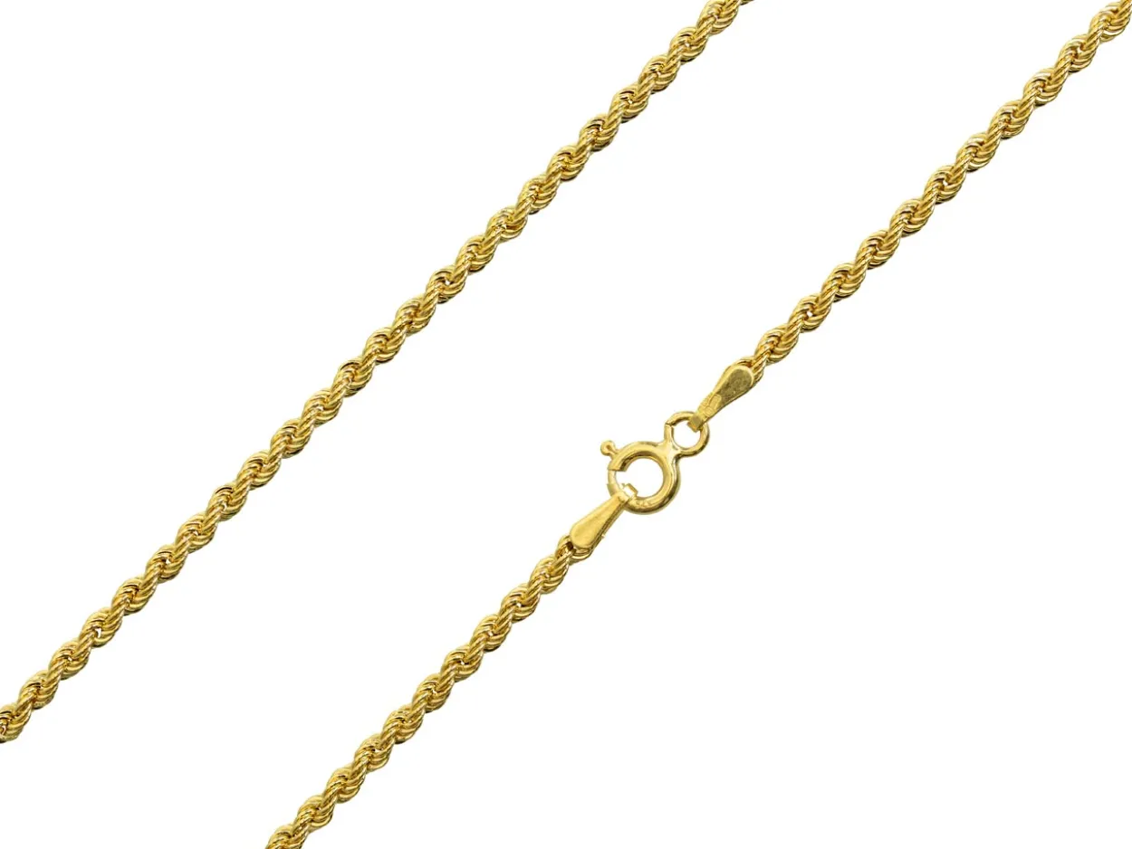9ct Yellow Gold 2.2mm Hollow Rope Chain 18"/45cm Hallmarked