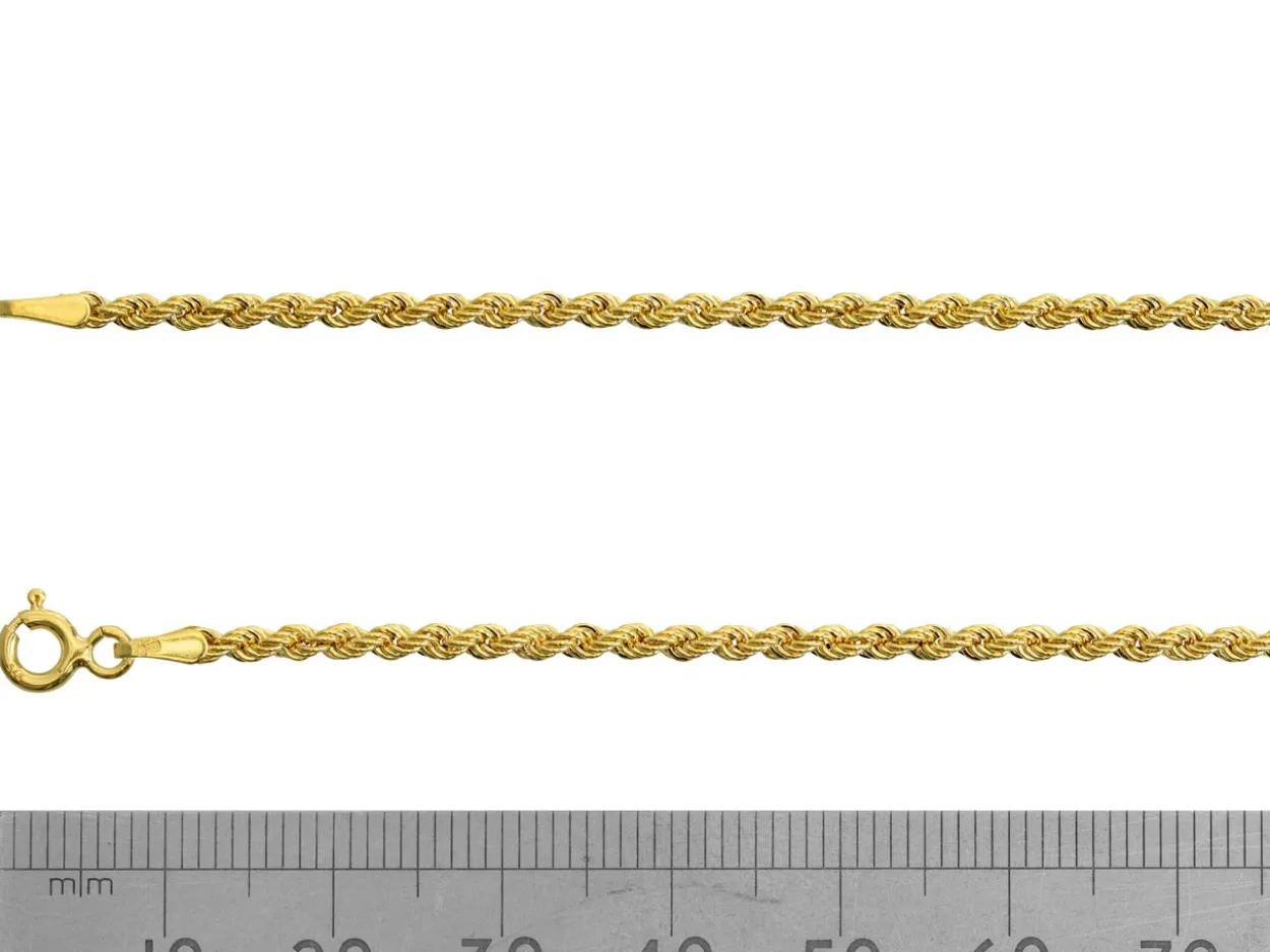 9ct Yellow Gold 2.2mm Hollow Rope Chain 18"/45cm Hallmarked