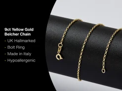 9ct Yellow Gold 1.7mm Oval Belcher Chain 16"/40cm Hallmarked