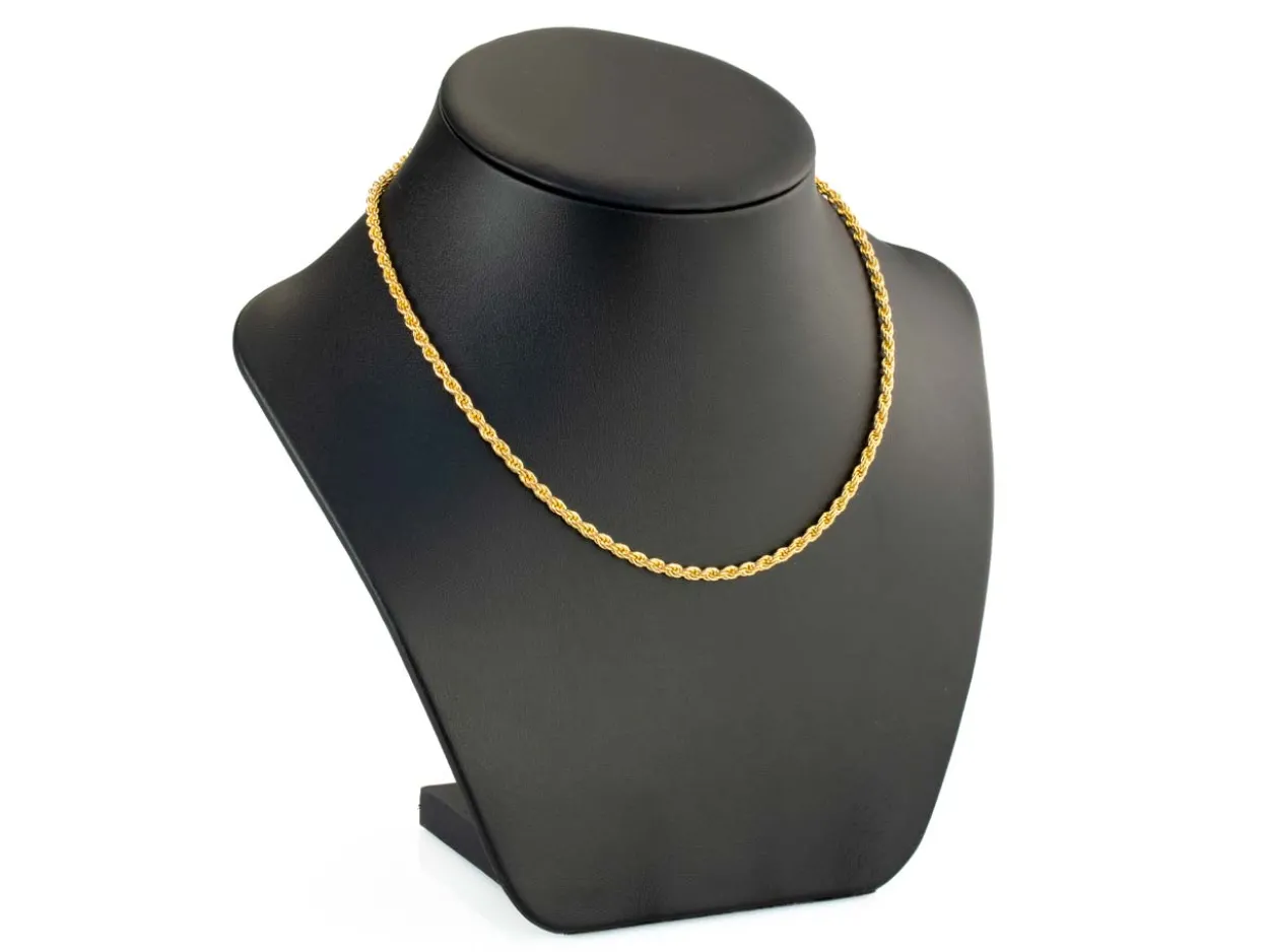 9ct Yellow Gold 3.0mm Rope Chain 18"/45cm Hallmarked