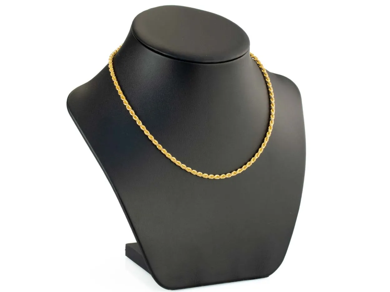 9ct Yellow Gold 3.0mm Rope Chain 16"/40cm Hallmarked
