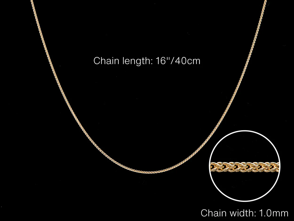 9ct Yellow Gold 1.0mm Round Spiga Chain 16"/40cm Hallmarked