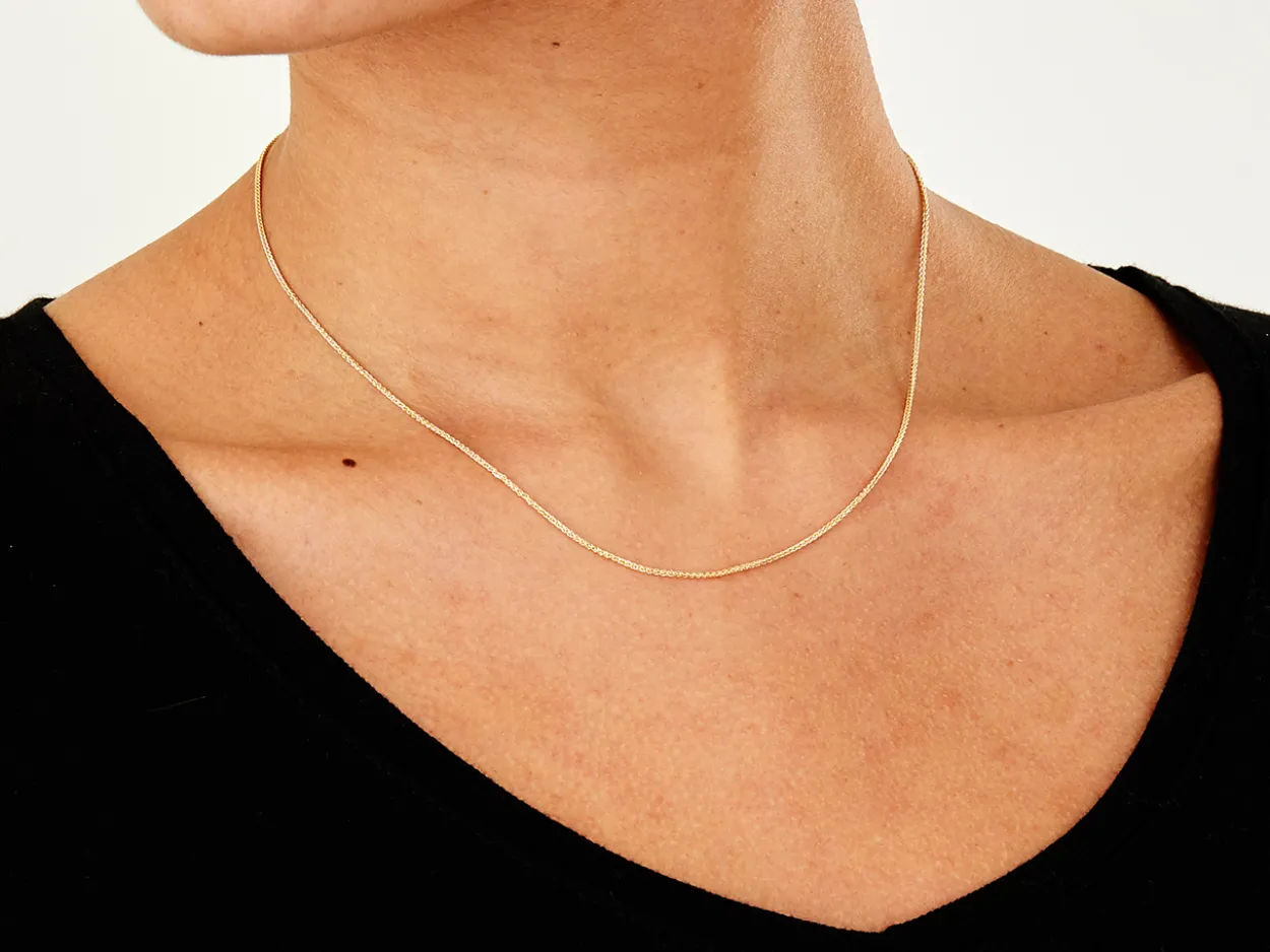 9ct Yellow Gold 1.0mm Round Spiga Chain 16"/40cm Hallmarked