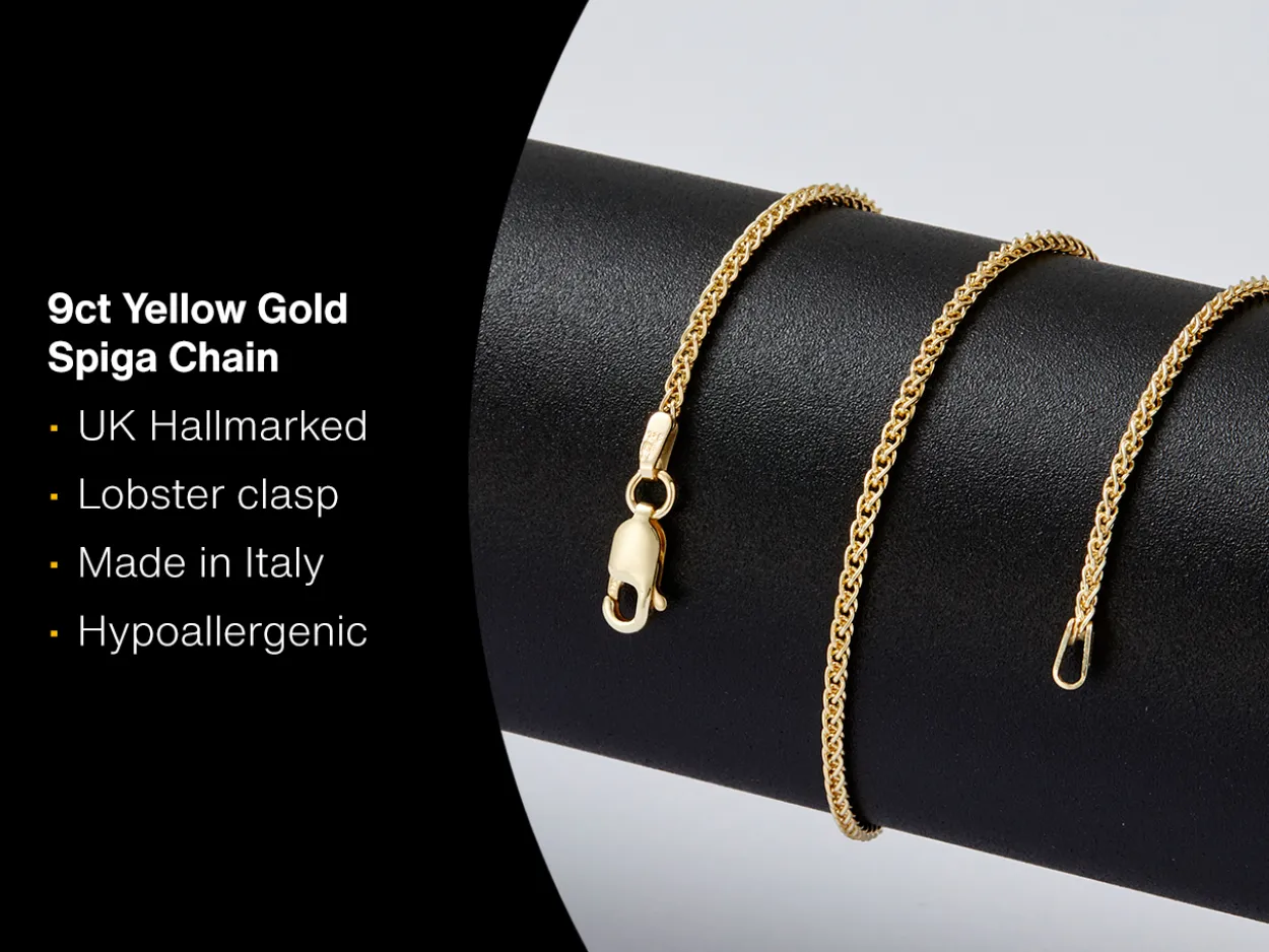 9ct Yellow Gold 1.5mm Round Spiga Chain 20"/50cm Hallmarked