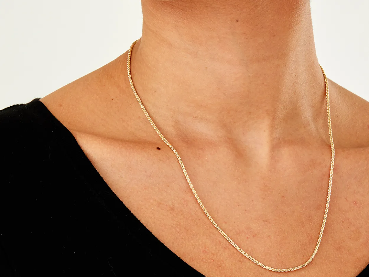 9ct Yellow Gold 1.5mm Round Spiga Chain 20"/50cm Hallmarked