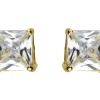 9ct Yellow Gold 4mm Square Cubic Zirconia Basket Stud Earrings