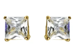 9ct Yellow Gold 4mm Square Cubic Zirconia Basket Stud Earrings