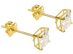 9ct Yellow Gold 4mm Square Cubic Zirconia Basket Stud Earrings