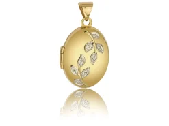 9ct Yellow Gold Oval Locket With Leaves Detail, 17x13mm