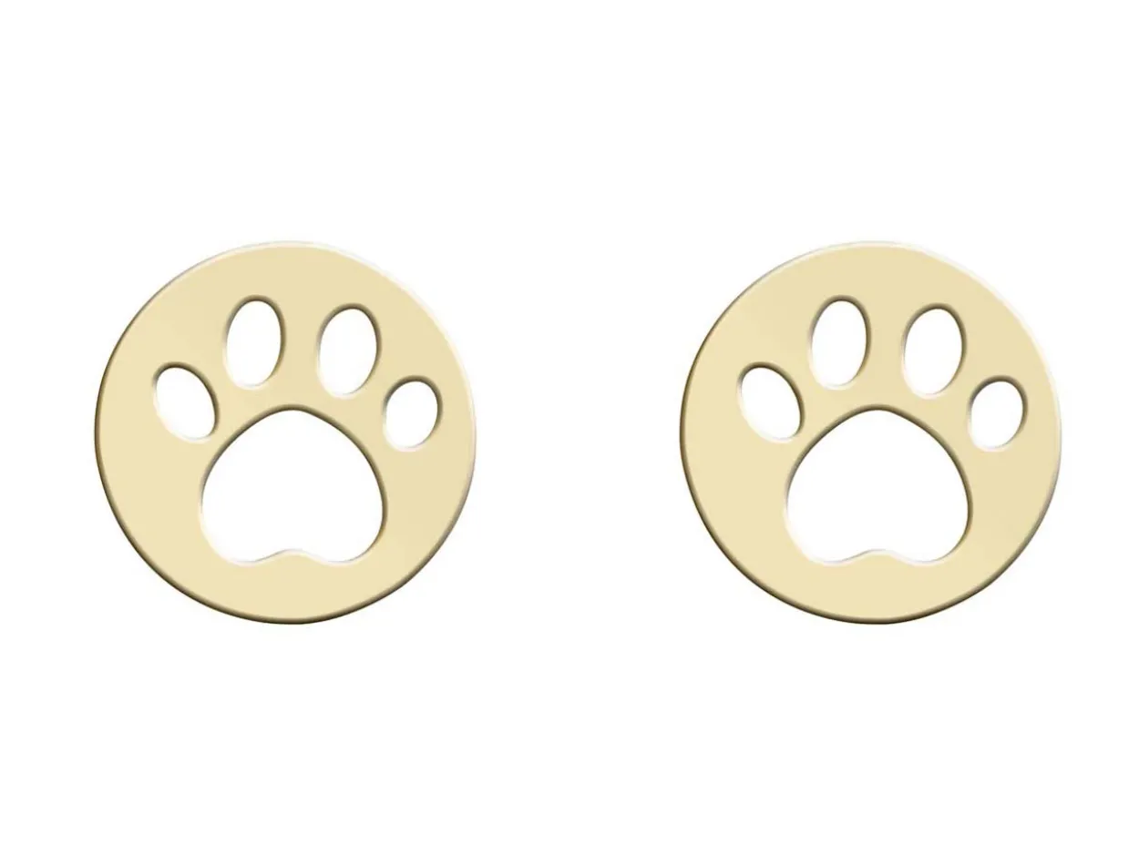 9ct Yellow Gold Paw Print Outline Stud Earrings