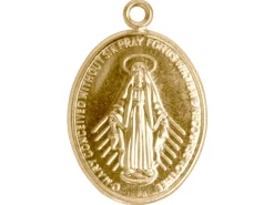 9ct Yellow Gold Pendant Miraculous Medal Pendant, 0.80mm Double Sided, Pierced Our Lady Of Graces Medal 23.5mm, 100% Recycled Gold