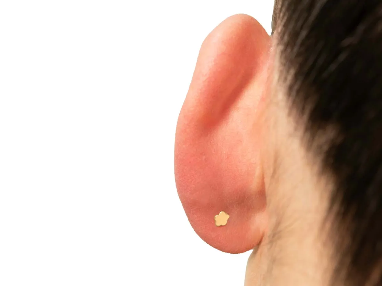 9ct Yellow Gold Plain Flower Labret Tube 3mm
