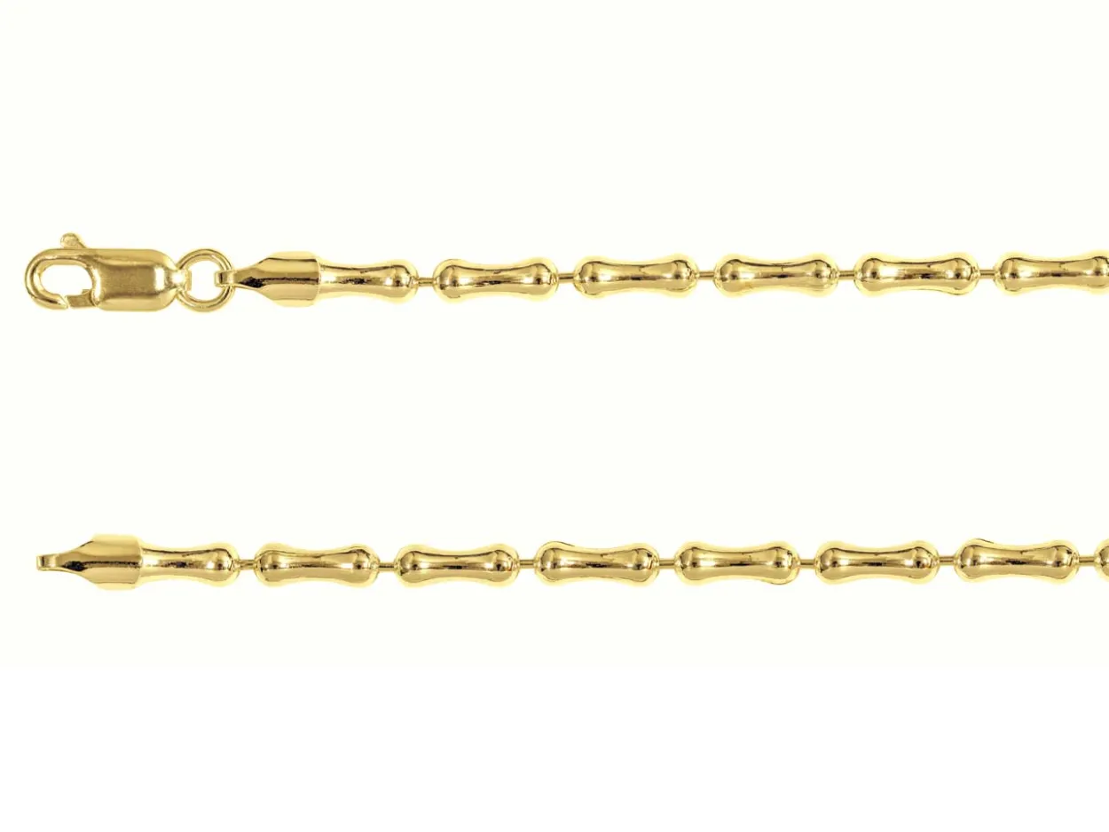 14ct Yellow Gold Plated 3.0mm Bamboo Shaped Bead Chain 18"/45cm Unhallmarked