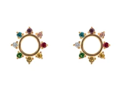 9ct Yellow Gold Starburst Design Stud Earrings With Multicolour Cubic Zirconia