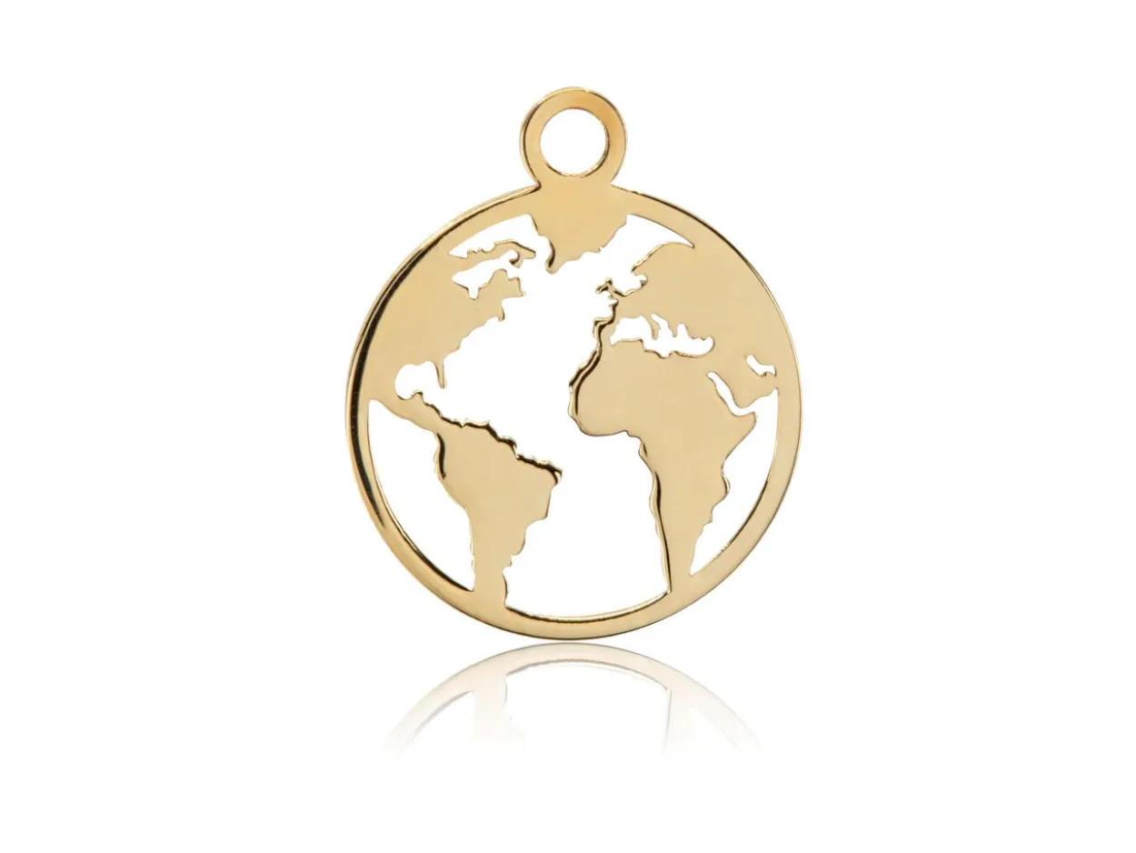 9ct Yellow Gold World Map 10mm, 100% Recycled Gold