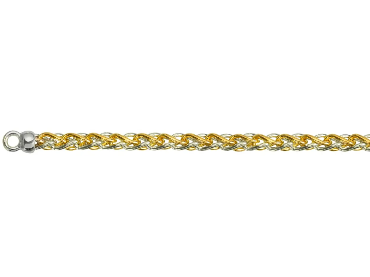 9ct Yellow & White Gold 4.2mm Round Spiga Bracelet 7.5"/19cm Hallmarked