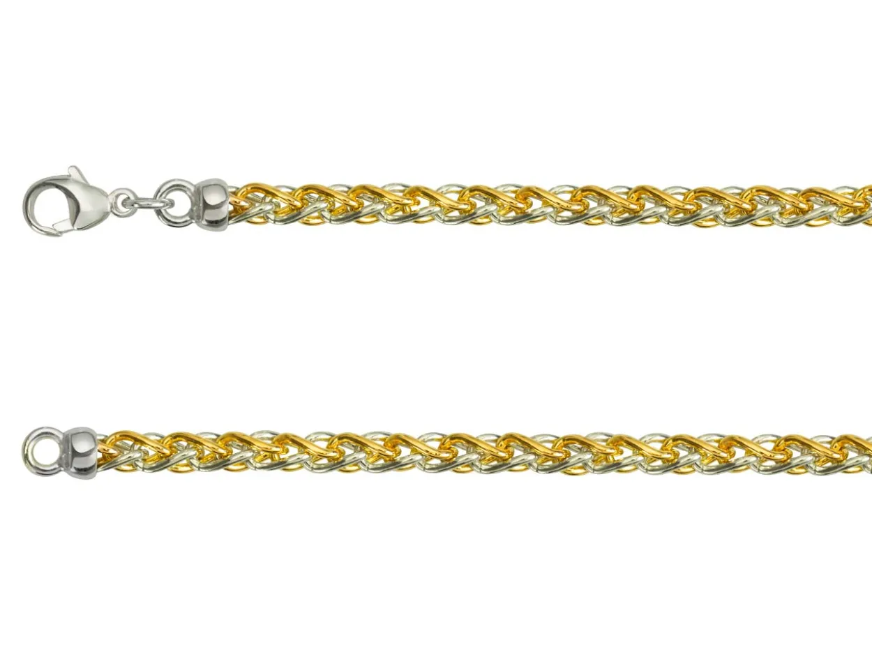 9ct Yellow & White Gold 4.2mm Round Spiga Chain 16"/40cm Hallmarked