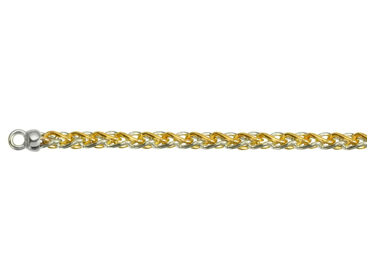 9ct Yellow & White Gold 4.2mm Round Spiga Chain 16"/40cm Hallmarked